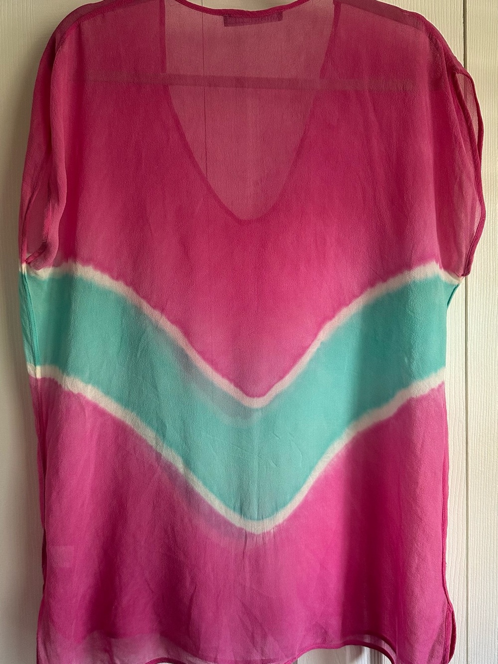 Gypsy 05 100% silk oversized tunic, pink with turquoise accent, women’s s S - Picture 2 of 8
